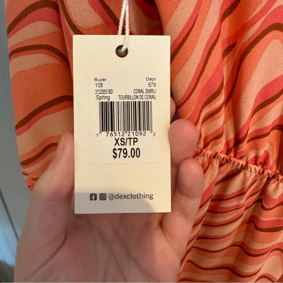 NWT Dex Tiered Midi Dress Sz  XS Coral Swirl Psychedelic Funky Hippie Wrap Front - Picture 14 of 16